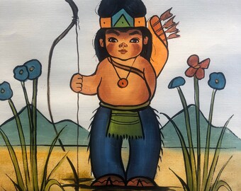 Vintage Original Unframed Oil Painting of Native American Child No 1 by Jenkins