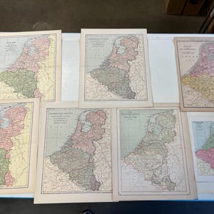 Ensemble de 7 cartes anciennes de la Hollande (Pays-Bas) et de la Belgique