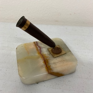 Vintage Sheaffer’s Desk Fountain with White Marble Base Pen Holder for Desk