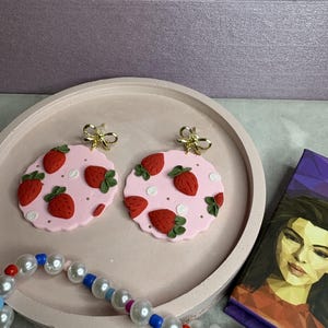 Strawberry Themed Dangle Earrings | Handmade Polymer Clay Coquette Earrings | Cute & Playful Summer Jewelry