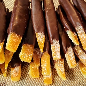 Candied Orange Peels Dipped in Dark or Ruby Chocolate (8oz)