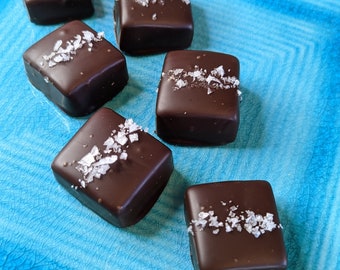 Mothers Day Artisan Gourmet Sea Salt Fair Trade Dark Chocolate Dipped Caramels (4 or 10pc)