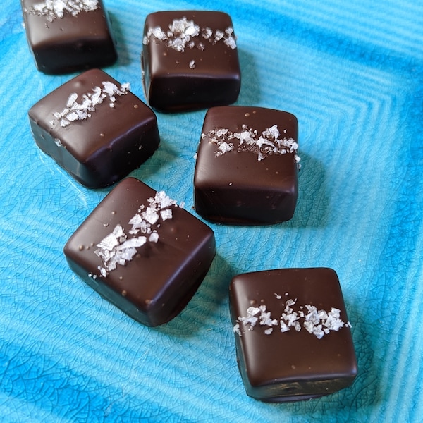 Mothers Day Artisan Gourmet Sea Salt Fair Trade Dark Chocolate Dipped Caramels (4 or 10pc)