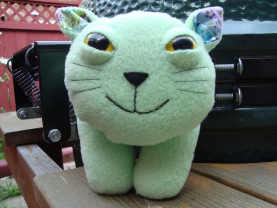 Items similar to Stuffed animal kitty cat plush in green fleece - Whiskers on Etsy