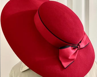 Sombrero de lana rojo de ala ancha Marida, estilo vintage de los años 70.