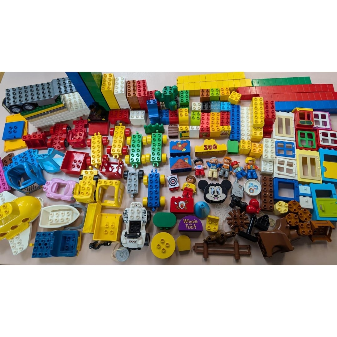 Vtg Lego Duplo Blocks Bricks Figs Furniture Train Cars Disney Round ...