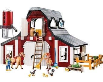 Playmobil 9315 Set Granja Campo Granero Silo Vacas Gallinas Caballos Accesorios para Niños