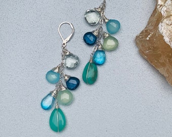 Walden Pond - Amethyst, Chalcedony, Blue Topaz, and Chrysoprase Sterling Silver Earrings, Metaphysical Healing Chakra Jewelry for her
