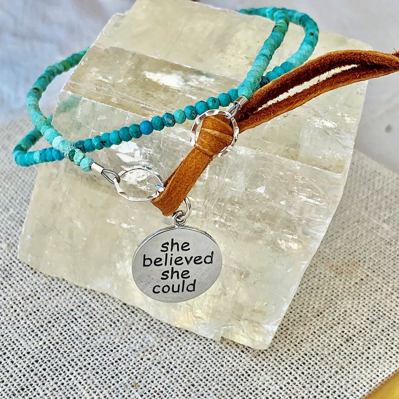 She Believed She Could Charm Bracelet Turquoise Bead Double Wrap Empowerment Charm Bracelet Turquoise Bracelet Turquoise Jewelry for her