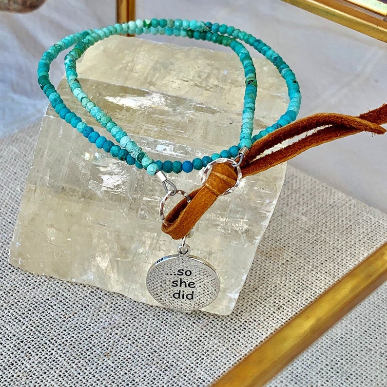 She Believed She Could Charm Bracelet Turquoise Bead Double Wrap Empowerment Charm Bracelet Turquoise Bracelet Turquoise Jewelry for her