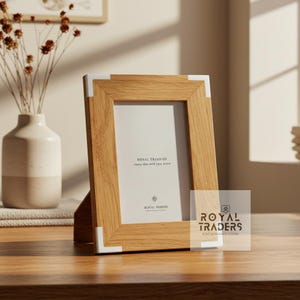 Modern Wood Picture Frame: White Resin Corners, Minimalist Desk Decor