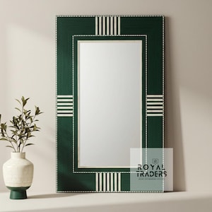 Sage Green Accent Mirror, Handmade Inlay Wall Frame, Rustic Boho Home Mirror, Vintage-Inspired Vanity Mirror,