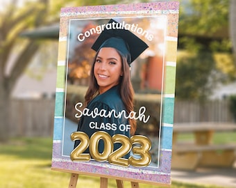 Class of 2024 Rainbow, Graduation Photo Welcome Sign, Senior Grad Party Welcome Sign, Coroplast Board, High School Graduation Party Decor