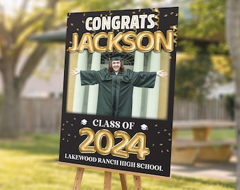 Class of 2024, Graduation Photo Sign Congrats, Senior Grad Party Welcome Sign, Coroplast Board Sign, High School Graduation Party Sign