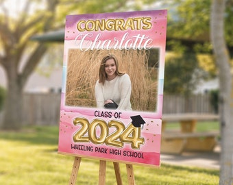 Graduation Yard Sign Watercolor, Class of 2024, Graduation Photo Sign Congrats, Senior Grad Lawn Sign, Coroplast Board Sign, High School