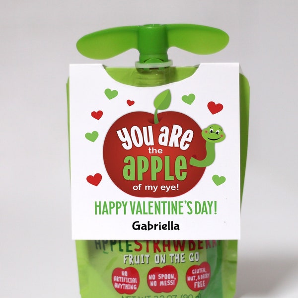 School Valentine's Day Favor Tag, Fruit pouch tag, Applesauce tag, Apple of my eye, Kids valentine exchange, Editable Valentine template