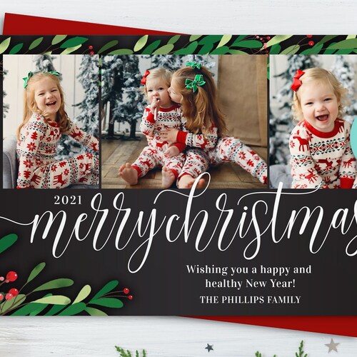 2021 Photo Christmas Card Template Family Holiday Card Etsy