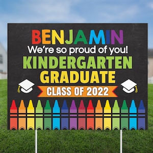 Editable Kindergarten graduation yard sign, Class of 2024, Proud of you, Printable Lawn Sign template, Elementary school Graduation sign image 1