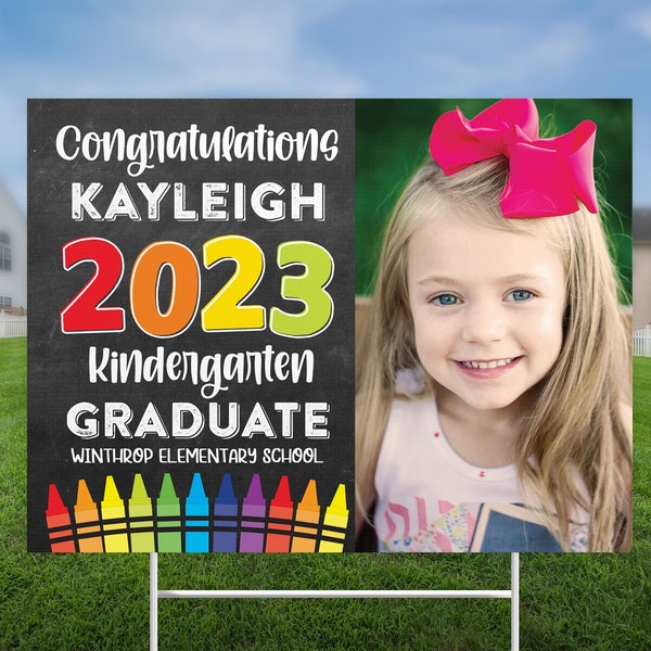 Printed Kindergarten Graduation Yard Sign, H-Stake included, Class of 2024, Kindergarten Graduation, outdoor party decor, Lawn Sign