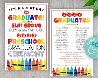 preschool graduation ceremony program template, Editable PreK graduation printable, Kindergarten Graduation template, PreKindergarten