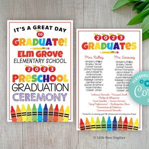 preschool graduation ceremony program template, Editable PreK graduation printable, Kindergarten Graduation template, PreKindergarten