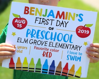 Printed back to school sign, first day of school sign, photo prop, personalized school print, grade print, 8x10, Kindergarten, Preschool