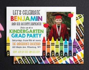 Kindergarten Graduation Party Invitation, Grad Party Celebration, printable preschool graduation invite, Drive by graduation party, photo