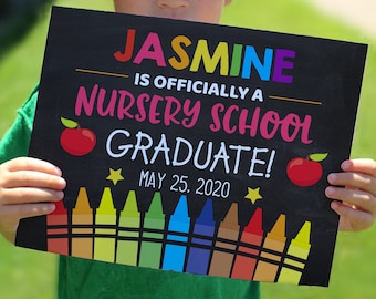 Editable Nursery school graduation sign, personalized school sign, Printable sign, Graduation print, 8x10 sign, PreK print