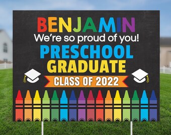 Editable Preschool graduation yard sign, PreK Class of 2024, Proud of you, Printable Lawn Sign template, Elementary school Graduation sign