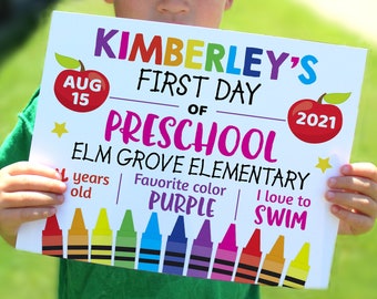 Editable First day of school sign girl, personalized school sign, Printable sign, Back to school print, 8x10 sign, preschool print, pink