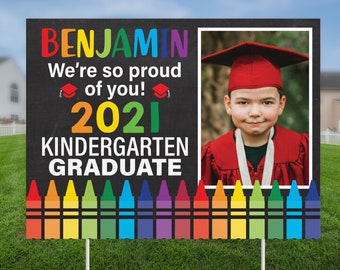 Printed Kindergarten Graduation Sign, Photo Yard Sign, Class of 2024, Graduation gift, Graduation party decor, Lawn Sign, School sign