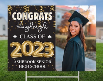 Printed Graduation Yard Sign, H-Stake included, Class of 2024, Senior High School College Graduation, outdoor party decor, Lawn Sign