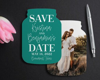 Save the Dates, Save the date cards, Mason Jar shaped cards, photo save the dates, simple design any color palette