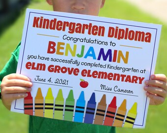 Printed Graduation diploma, personalized school sign, Graduation print, 8x10 sign, Kindergarten graduation, Preschool graduation, homeschool