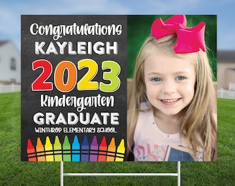 Printed Kindergarten Graduation Yard Sign, H-Stake included, Class of 2024, Kindergarten Graduation, outdoor party decor, Lawn Sign
