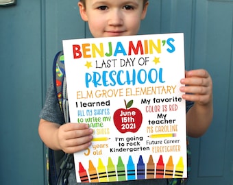 Last Day of School sign, Editable preschool sign, Printable sign, Personalized Graduation print, 8x10 or 11x14 sign, PreK print