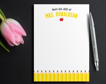 Personalized Teacher Notepad, Gift for teacher, From the desk of, lined stationery pad, School notepad, Custom Stationery, pencil