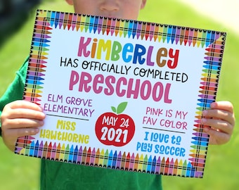 Printed Last Day of Preschool Sign, personalized Graduation diploma, 2022 Graduation print, 8x10 sign, PreK graduation, homeschool