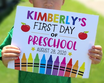 Editable First day of school sign, Printable sign, personalized school sign, Pink Back to school print, 8x10 sign, Preschool Girl