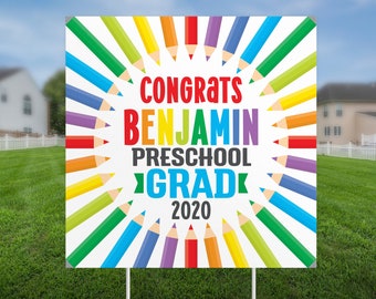Printed graduation yard sign, Preschool Graduation decor, Outdoor grad sign, Personalized Lawn Sign, PreK grad gift