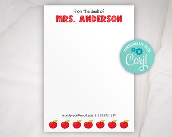 Editable Teacher Notepad template, Teacher stationery, Gift for teacher, From the desk of, School notepad, Personalized Notepads, Corjl