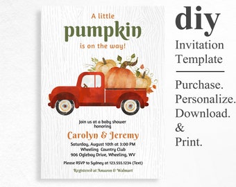 Little Pumpkin Invitation, Fall baby shower, Gender Neutral, INSTANT DOWNLOAD, Pumpkin Theme Invites, Editable Invitation