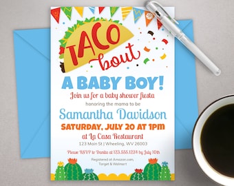 Editable Taco Invitation, Fiesta Invitation, Taco bout baby, Printable Baby Shower Invitation Template, Baby boy invite, Cactus