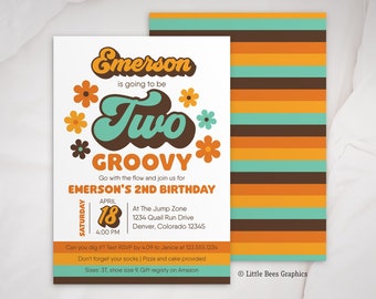 Two Groovy Birthday Invitation, Hippie Invitation, Kids 70s Birthday, Printable Birthday Invite, DIY Invitation, 70s theme party