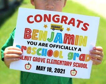 Preschool Sign Template, Last Day of School Sign, Editable PreK Diploma, Graduation Certificate, personalized sign, Printable 8x10 sign