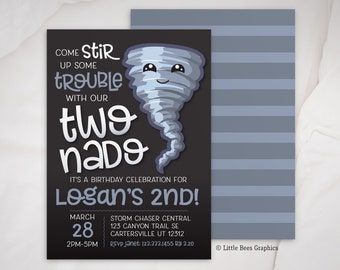 Twonado Invitation, Second Birthday invitation, Tornado Invite, weather invitation, 2nd birthday idea, printable invitation