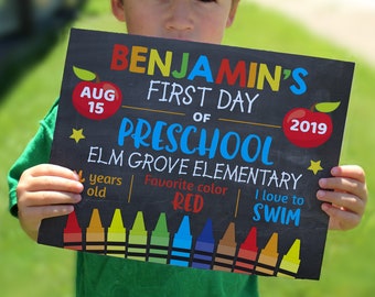 Editable First day of school sign, personalized school sign, Printable sign, Back to school print, 8x10 sign, preschool print, chalkboard