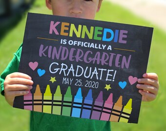 Editable Kindergarten graduation sign, personalized school sign, Printable sign, Graduation print, Girl pastel print, Kindergarten print