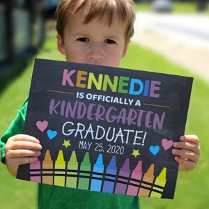 Editable Kindergarten graduation sign, personalized school sign, Printable sign, Graduation print, Girl pastel print, Kindergarten print image 1
