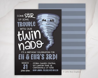 Twinado Invitation, Twin Birthday invitation, Tornado Invite, weather invitation, Twins birthday idea, printable invitation